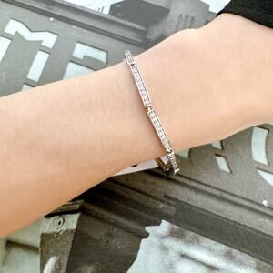 Silver‑Tone CZ Crystal Link Tennis Bracelet 17cm Box Clasp Women’s Daily Jewelry